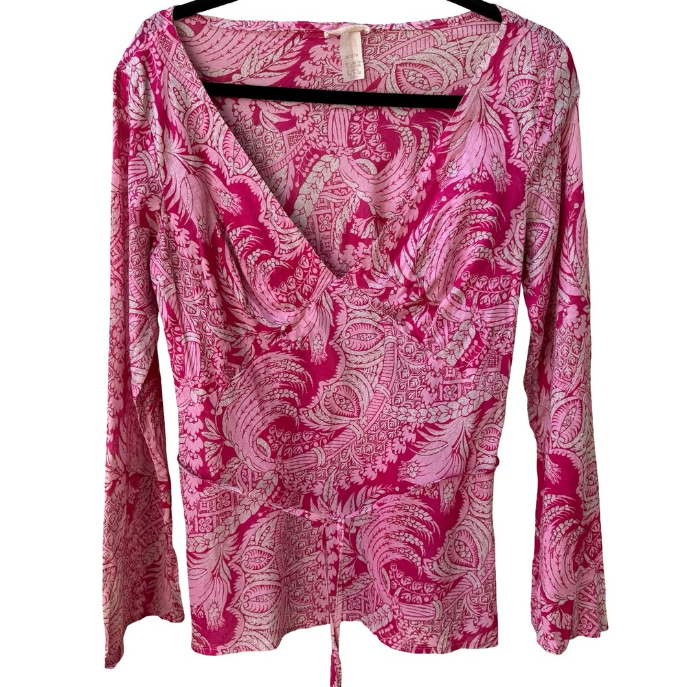 Notice Y2K Boho Peasant Paisley Cotton Cottagecore Empire Tie Waist Tunic Pink M
